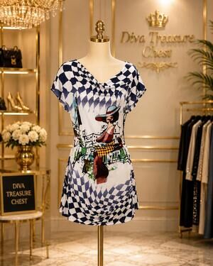 NEW PARIS PARIS women's belted cowl neck tunic top in lady chic navy